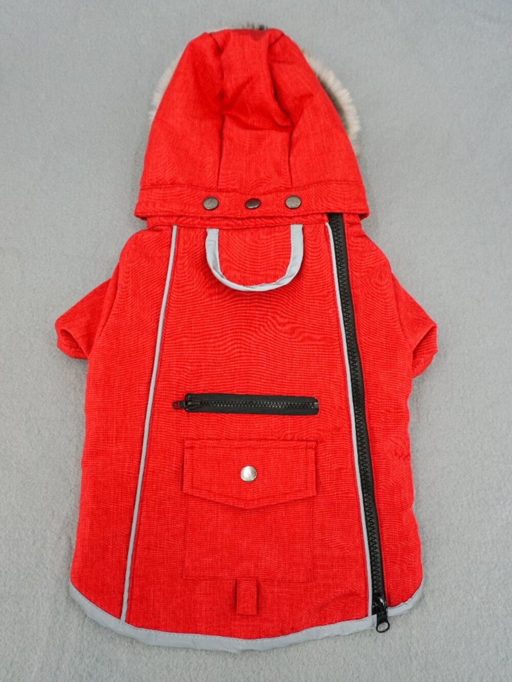 JoAnn's Red Rain Resistant Warm Dog Jacket Size Small Removable Hood Reflective